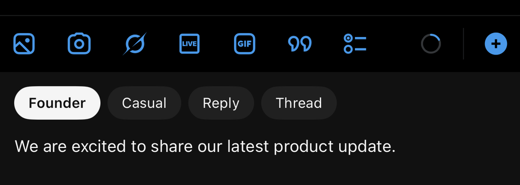 The Write Like Me keyboard inside X, showing profile chips — Founder, Casual, Reply, Thread — above the draft.